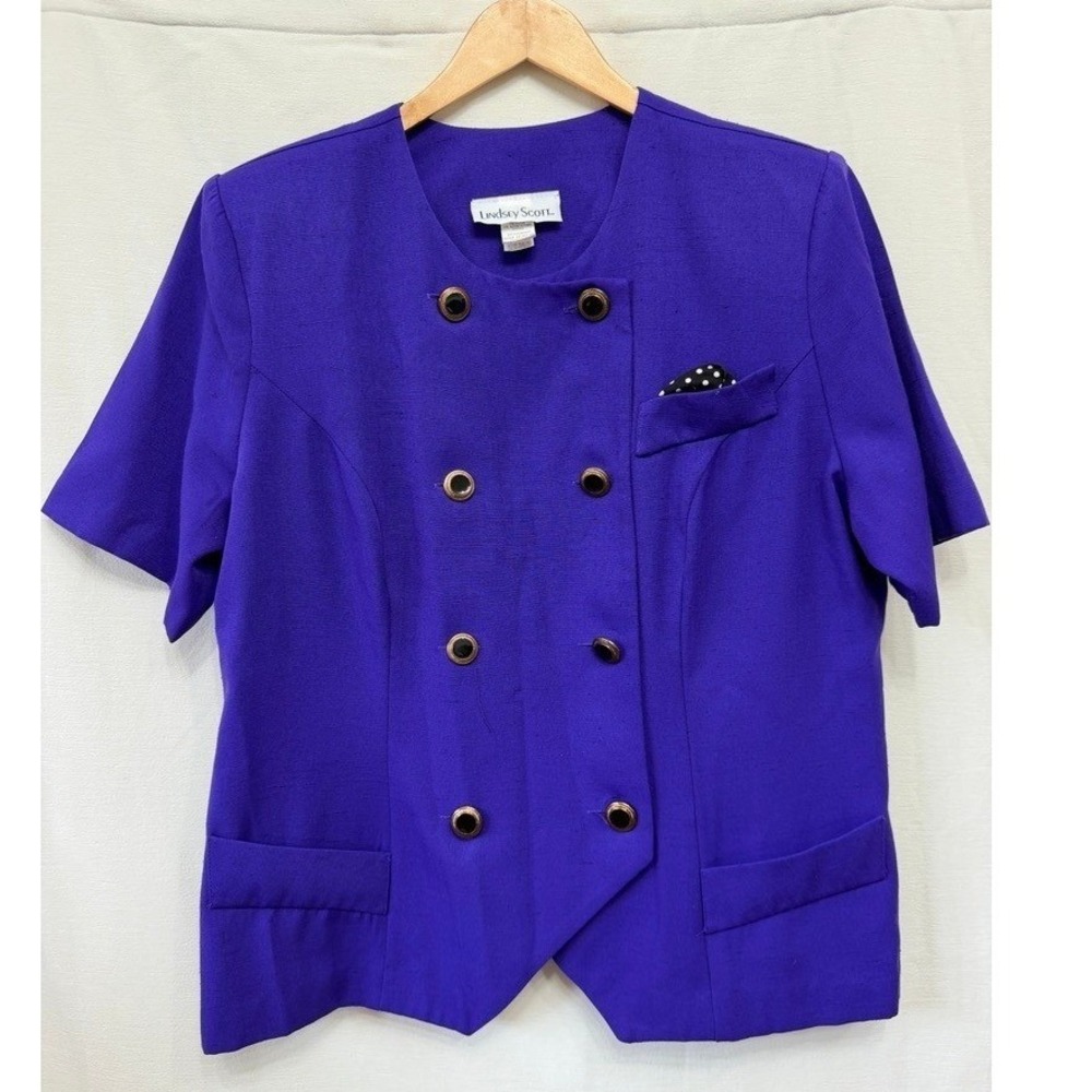 Lindsey Scott Womens Blazer Purple Double Breasted Short Sleeve Vintage Size 18